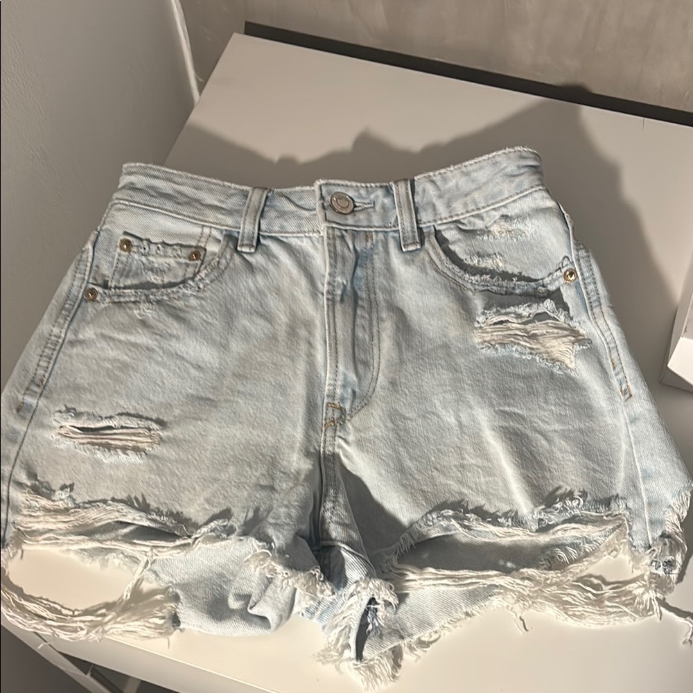 Stradivarius Blue Jean Shorts High-Waisted Distressed